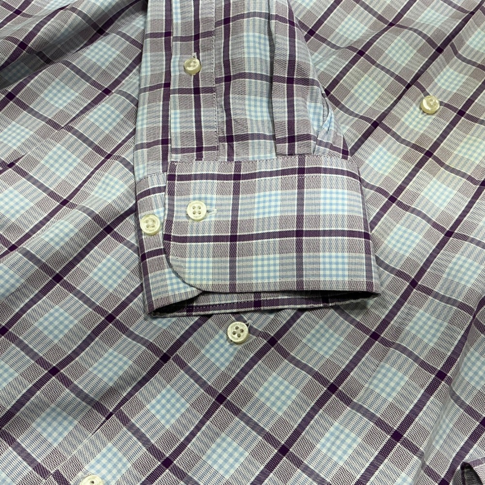 Peter Millar Mens XL Plaid Button Down Long Sleeve Shirt Blue Purple Casual - Picture 6 of 8